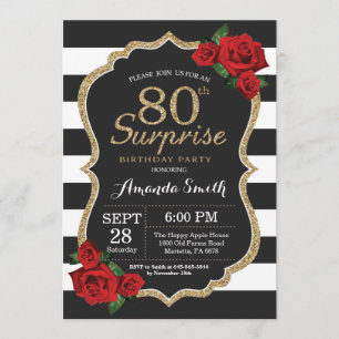 Convite de aniversário para 80 de Rosa vermelha de