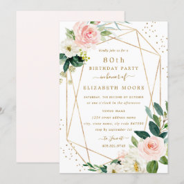 Convite de aniversário para 80 Floral Dourado com 