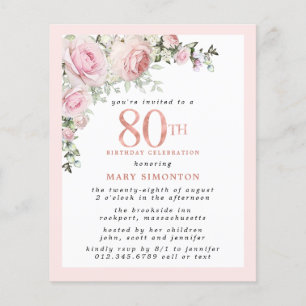 Convite de Aniversário para 80 Floral Rosa de Orça