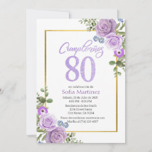 Convite de Aniversário para 80 - Tema da Flor Roxo