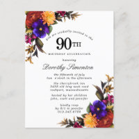 Convite de Aniversário para 90 Amarelo Roxo Burgun