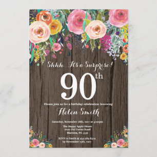 Convite de Aniversário para 90 da Rustic Floral S