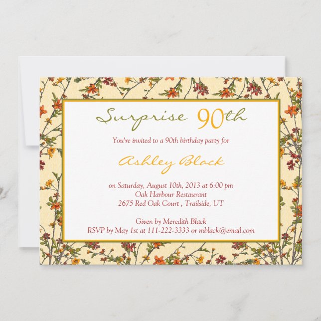 Convite de Aniversário para 90 de Jardim Floral de (Frente)