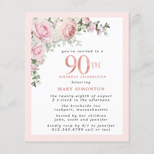 Convite de Aniversário para 90 Floral Rosa de Orça