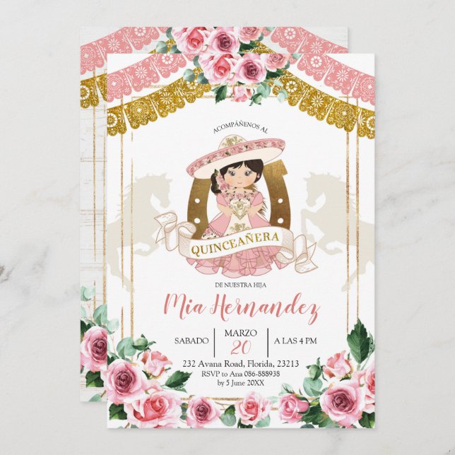 Convite de Aniversário para a 15 de Rosa Rosa Rosa (Frente/Verso)