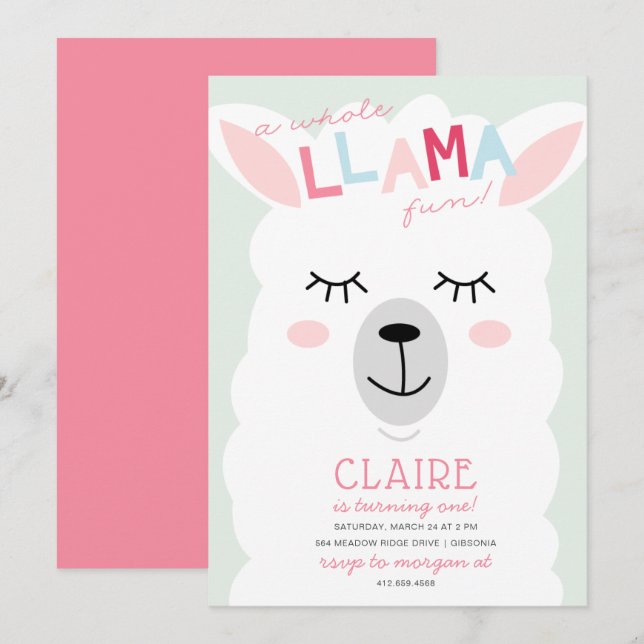 Convite De Aniversário Para A Diversão Do Llama (Frente/Verso)