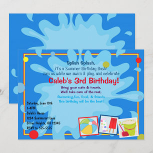 Convite de Aniversário para a Festa de Piscina de 