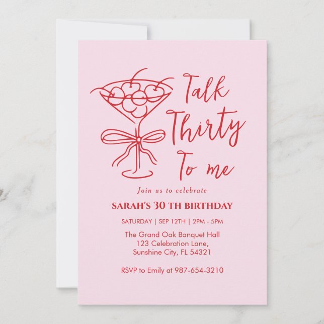 Convite de Aniversário para a Garota dos Trinta An (Frente)