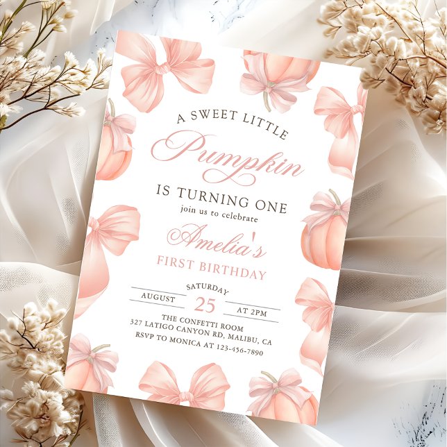 Convite de Aniversário para Abóbora Rosa Arco Pequ (Criador carregado)