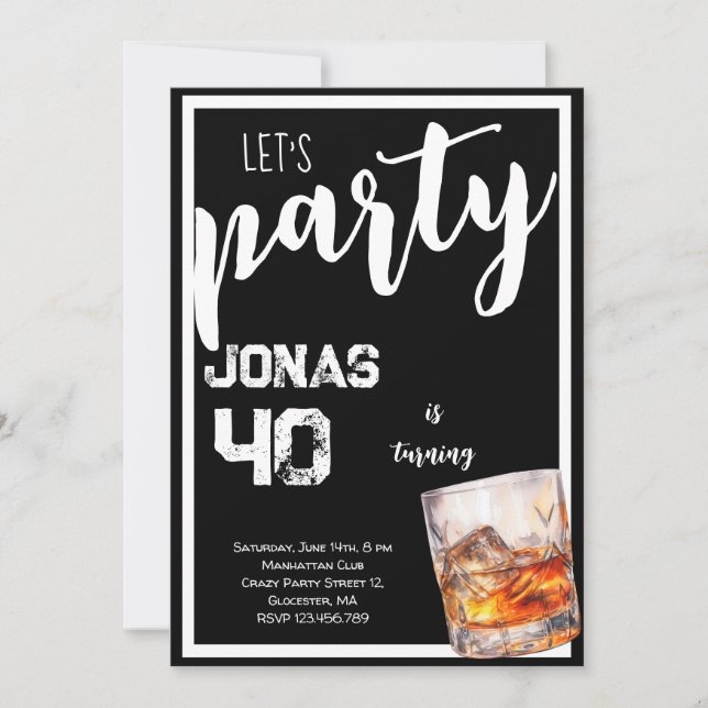 Convite de aniversário para adultos com Whiskey (Frente)
