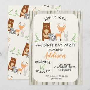 Convite de Aniversário para Animais da Floresta Cu