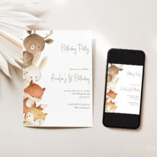 Convite de Aniversário para Animais da Floresta Wo