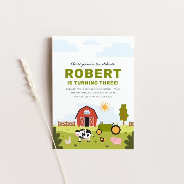 Convite de Aniversário para Animais de Criação (Criador carregado)