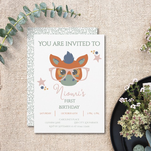 Convite de Aniversário para Animais de Criação Per (Farm Animal Birthday Invitation Donkey)