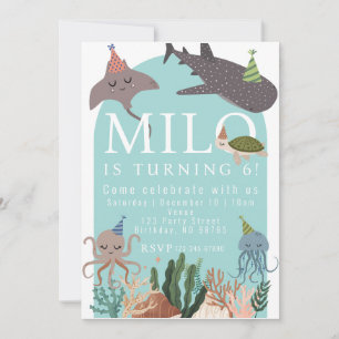 Convite de Aniversário para Animais de Festa (Mar)