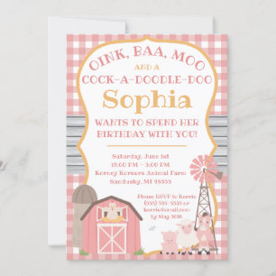 Convite de Aniversário para Animais de Quarto Rosa