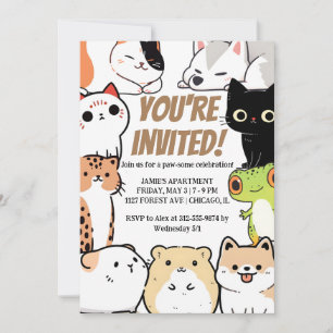 Convite de aniversário para animais de raça branca