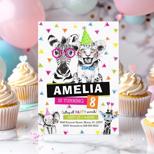 Convite de aniversário para animais do partido, Ki (Party Animal Birthday Invitation)