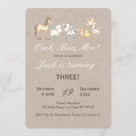 Convite de aniversário para animais fazendas