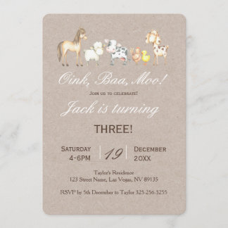 Convite de aniversário para animais fazendas