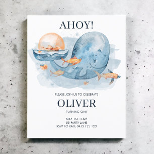 Convite de Aniversário para Baleias de Cores Aquát