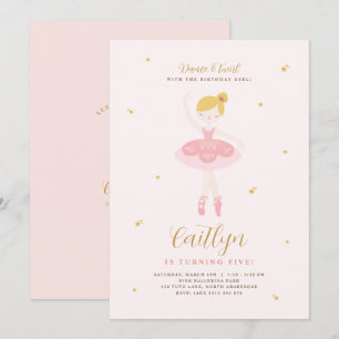 Convite de aniversário para Ballerina rosa e Doura