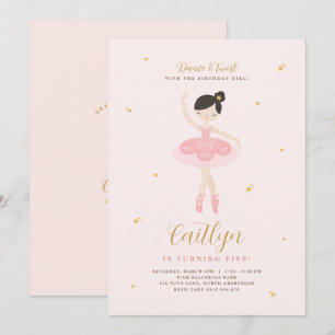 Convite de aniversário para Ballerina rosa e Doura