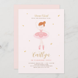 Convite de aniversário para Ballerina rosa e Doura