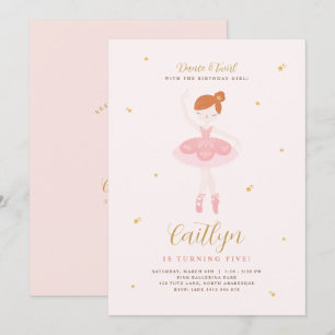 Convite de aniversário para Ballerina rosa e Doura