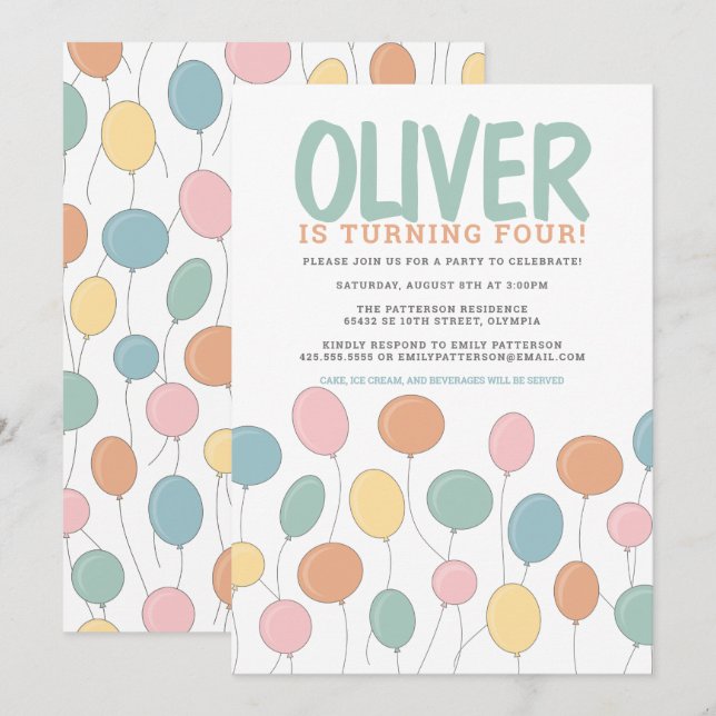 Convite de aniversário para balões (Frente/Verso)