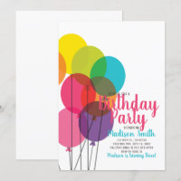 Convite de Aniversário para Balões Coloridos