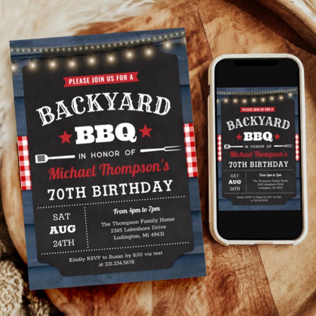 Convite de Aniversário para Barbecue 70 de Quintal (Backyard Barbecue 70th Birthday Invitation)