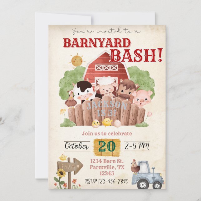 Convite de aniversário para Barnyard Bash (Frente)