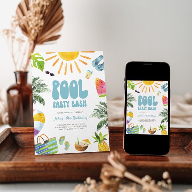 Convite de aniversário para Bash para piscina Part (Criador carregado)