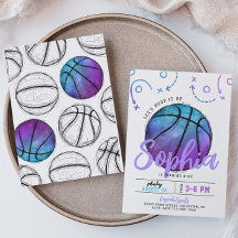 Convite de Aniversário para Basquete Roxo
