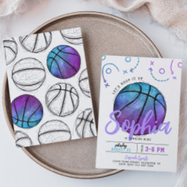Convite de Aniversário para Basquete Roxo