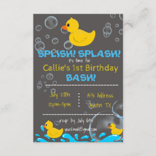 Convite de Aniversário para Bath Time Rubber Duck