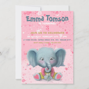 Convite de aniversário para bebê elefante