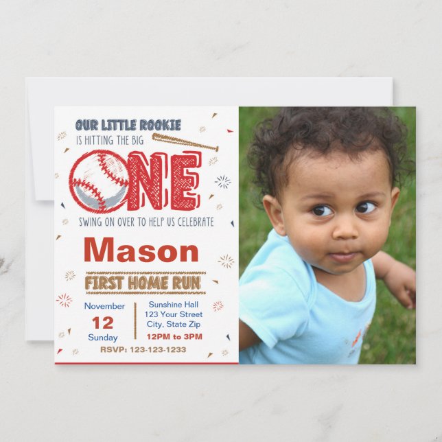 Convite de aniversário para beisebol com foto (Frente)
