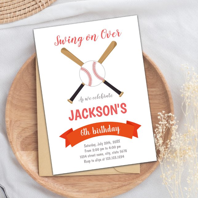 Convite de Aniversário para Beisebol Vermelho e Ca (Red Brown Baseball Birthday Invitations)