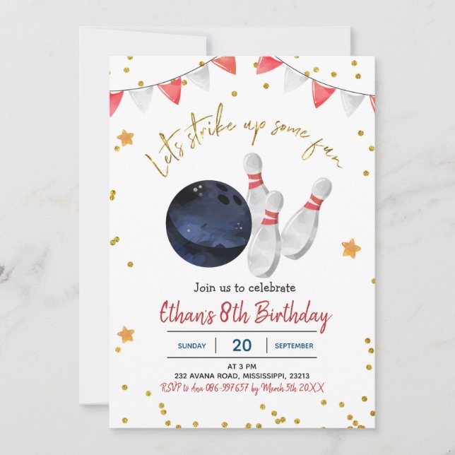 Convite de aniversário para Boliches (Frente)