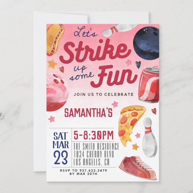 Convite de Aniversário para Boliches (Frente)