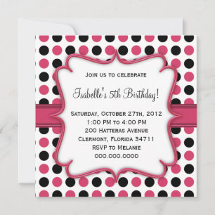 Convite de Aniversário para Bolinhas Rosa e Negra