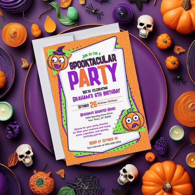 Convite de Aniversário para Bombeiros Spooktacular (Spooky invite that is perfect for a Halloween party or birthday. Orange card featuring pumpkins)