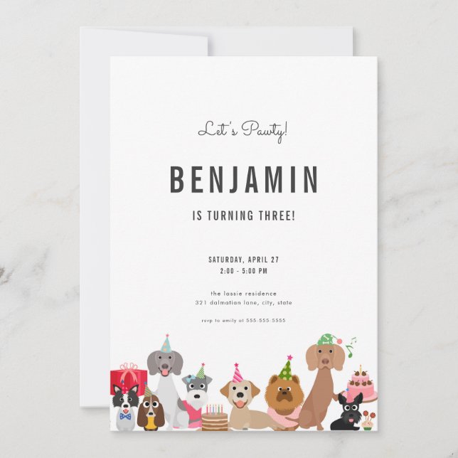 Convite de Aniversário para Cachorros para o Convi (Frente)