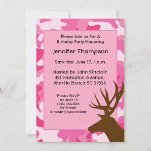 Convite de aniversário para Camuflagem Rosa Deer H