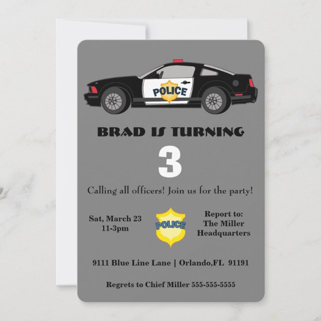 Convite de Aniversário para Carro de Polícia Legal (Frente)