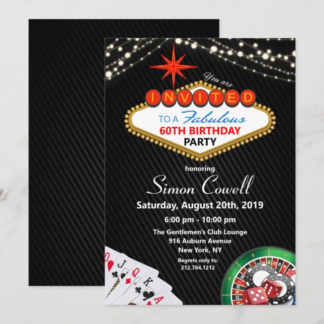 Convite de Aniversário para Cassino de Vegas para  (Frente/Verso)