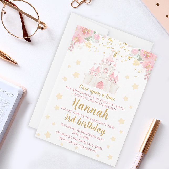 Convite de aniversário para castelo de ouro brilha (Criador carregado)