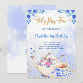 Convite de Aniversário para Chá de Festa Azul e Ro